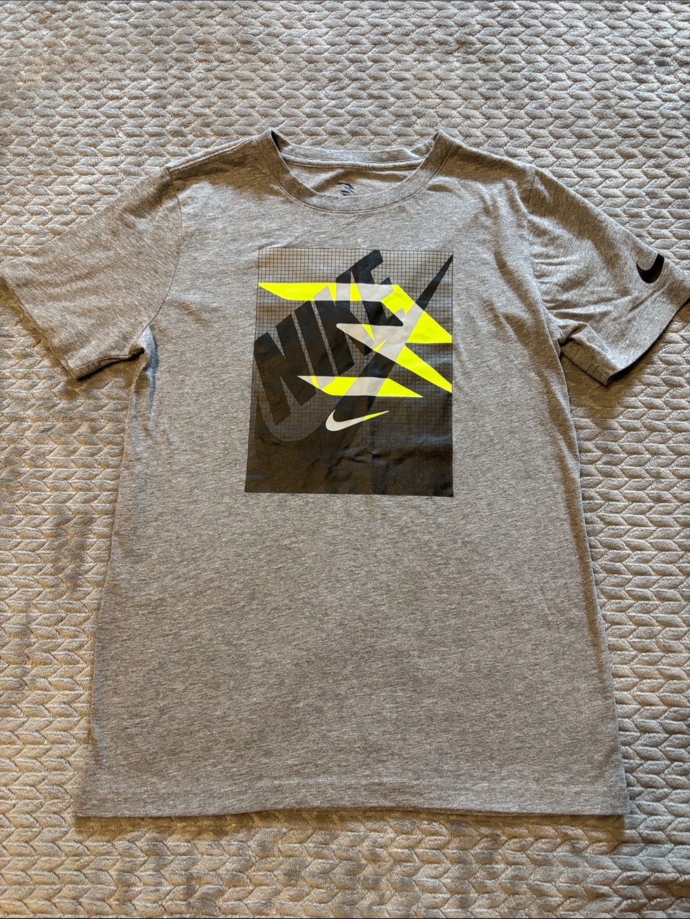 Nike Grey Short Sleeve Tee with Black and Neon Yellow Graphic